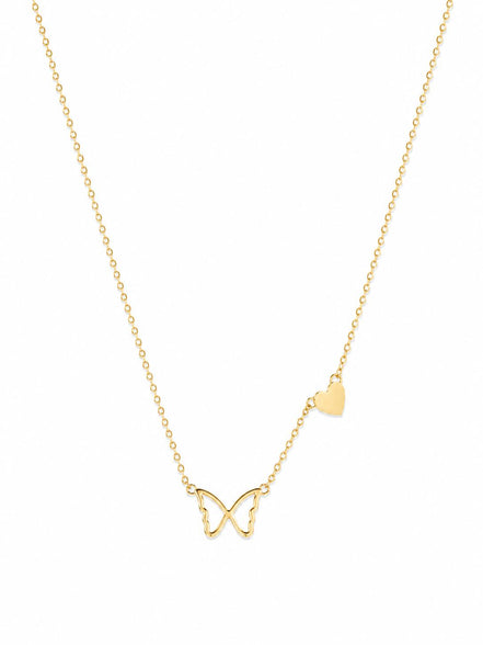 Collar Dorado con Mariposa y Corazón