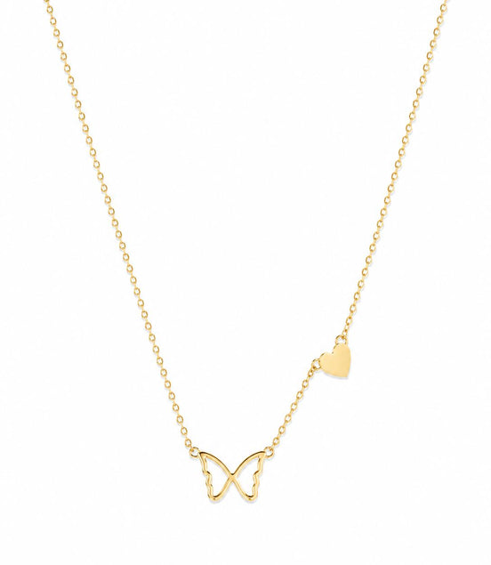 Collar Dorado con Mariposa y Corazón