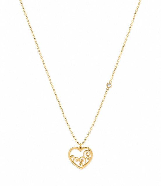 Collar Dorado Corazón con Nácar y una Circonita