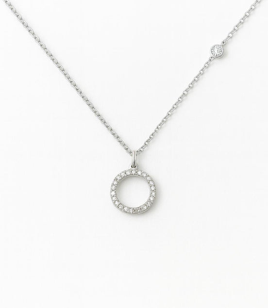 COLLAR PLATEADO CIRCULO Y PIEDRAS