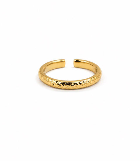 Anillo Ajustable Textura Martillada Acero Inoxidable Dorado