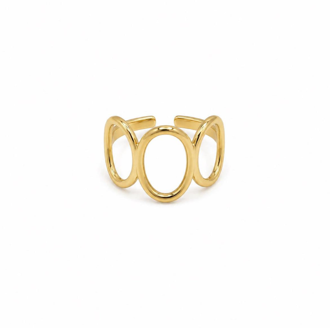 Anillo Ajustable Triple Óvalo Acero Inoxidable Dorado