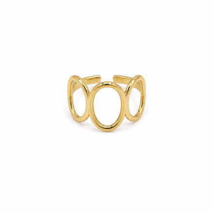 Anillo Ajustable Triple Óvalo Acero Inoxidable Dorado