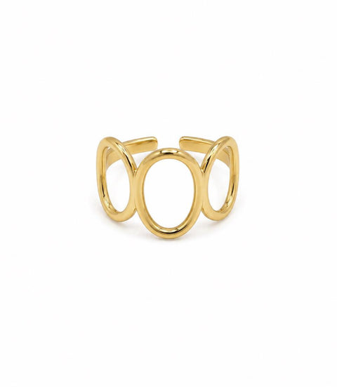Anillo Ajustable Triple Óvalo Acero Inoxidable Dorado