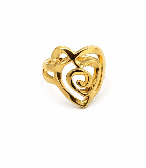 Anillo Corazón Espiral Calado Acero Inoxidable Dorado