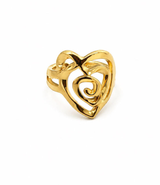Anillo Corazón Espiral Calado Acero Inoxidable Dorado