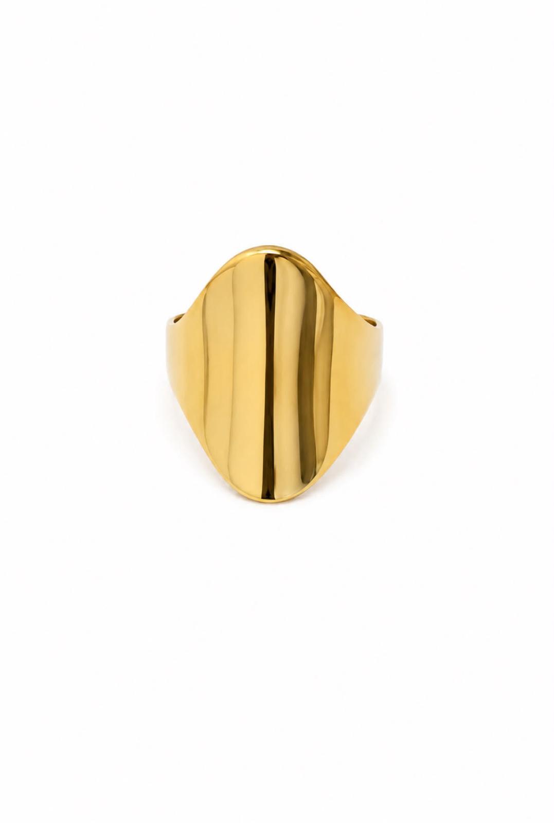 Anillo Sello Ovalado Liso Acero Inoxidable Dorado