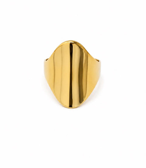 Anillo Sello Ovalado Liso Acero Inoxidable Dorado