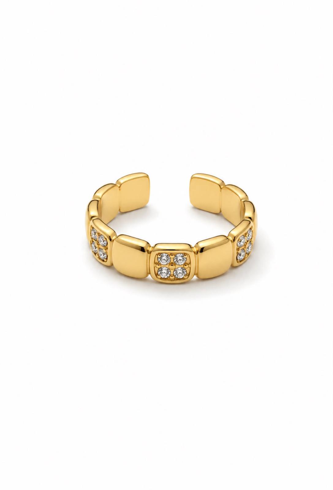 Anillo Ajustable Eslabones Circonitas Acero Inoxidable Dorado