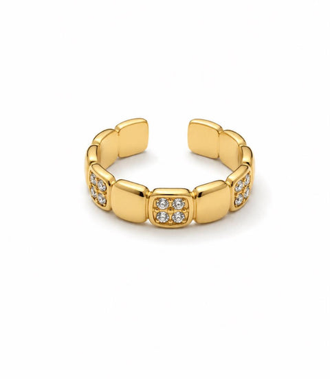 Anillo Ajustable Eslabones Circonitas Acero Inoxidable Dorado