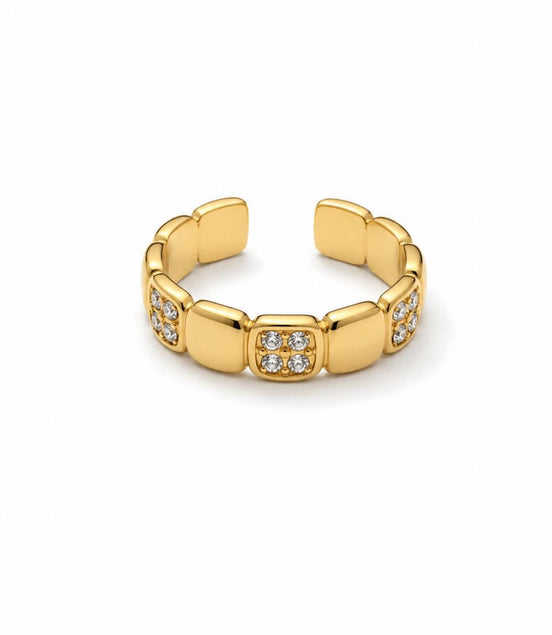 Anillo Ajustable Eslabones Circonitas Acero Inoxidable Dorado