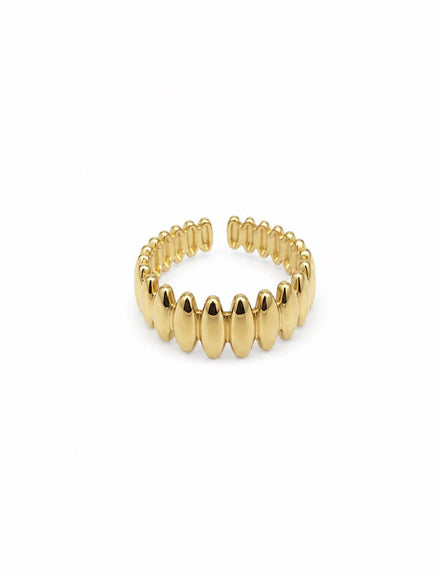 Anillo Ajustable Textura Costillas Acero Inoxidable Dorado