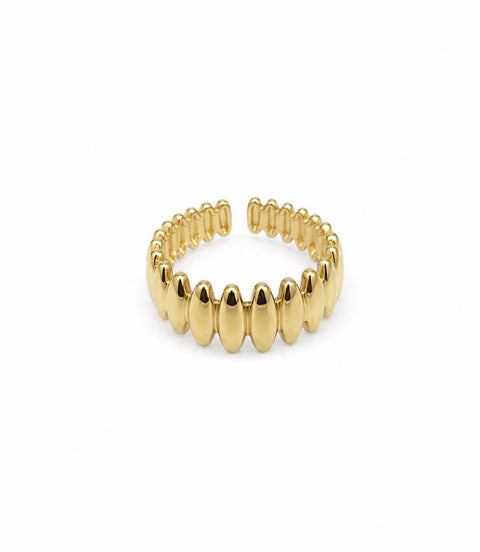 Anillo Ajustable Textura Costillas Acero Inoxidable Dorado