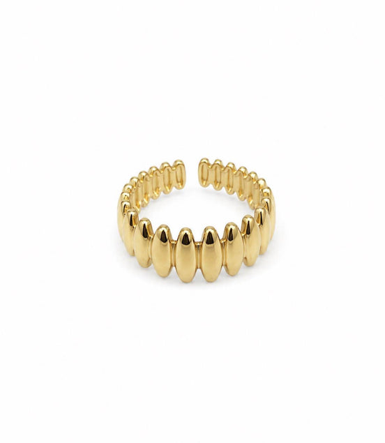 Anillo Ajustable Textura Costillas Acero Inoxidable Dorado