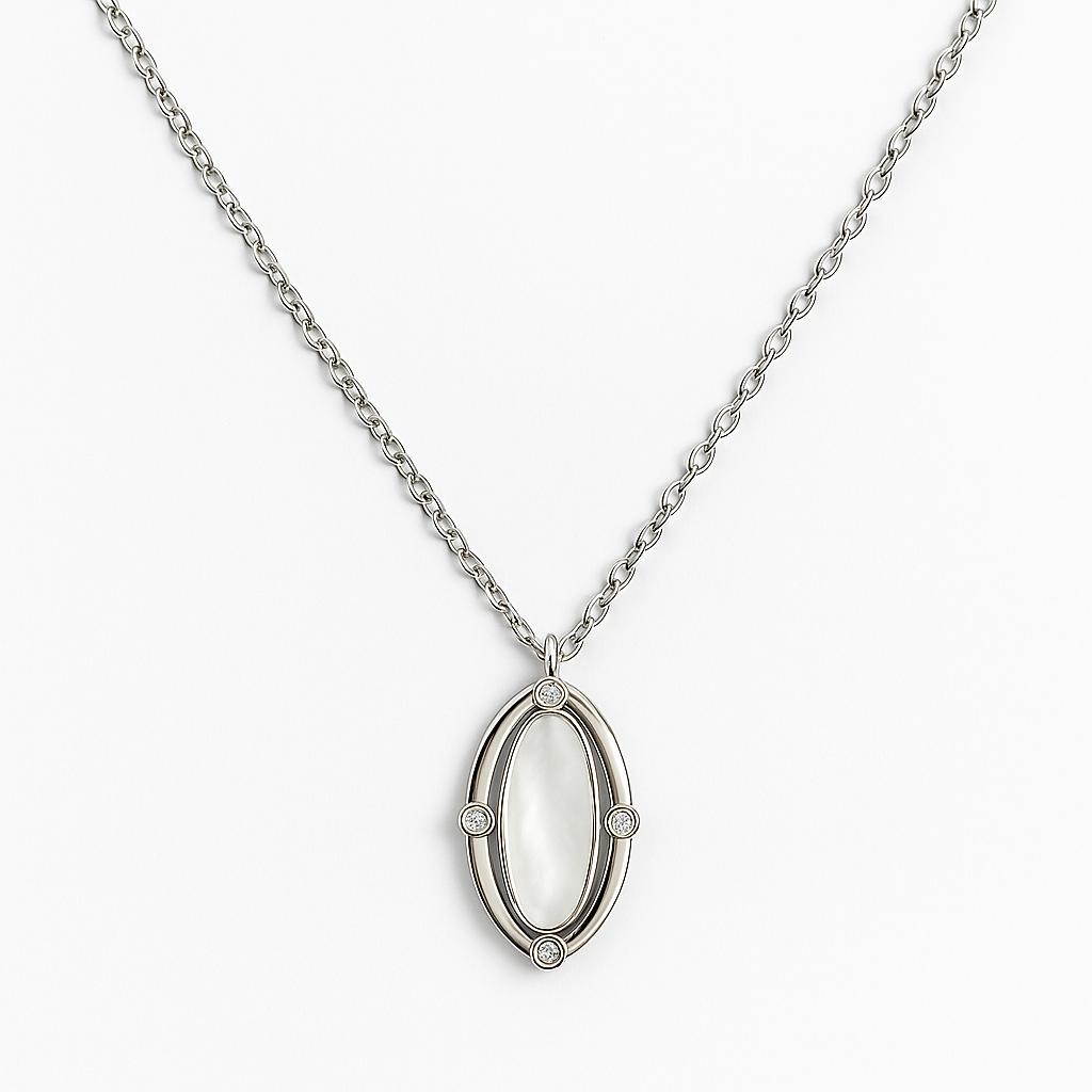 COLLAR PLATEADO CON NACAR Y PIEDARAS