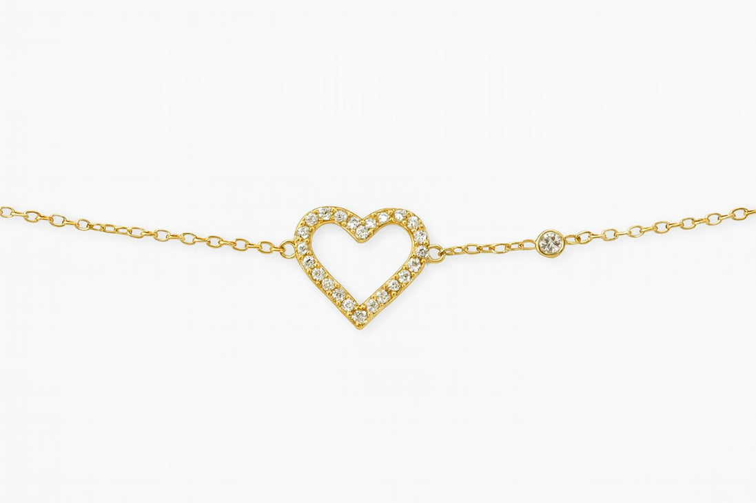 PULSERA DORADA CORAZÓN Y PIEDRAS