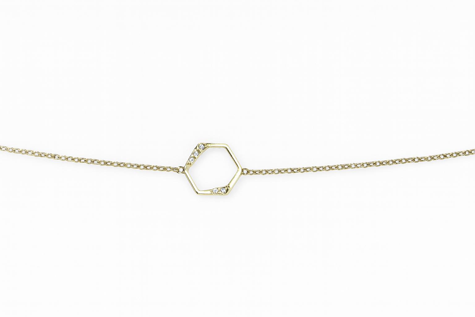 Pulsera Hexágono Dorado con Circonitas