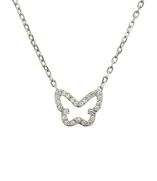 COLLAR PLATEADO MARIPOSA Y PIEDARAS
