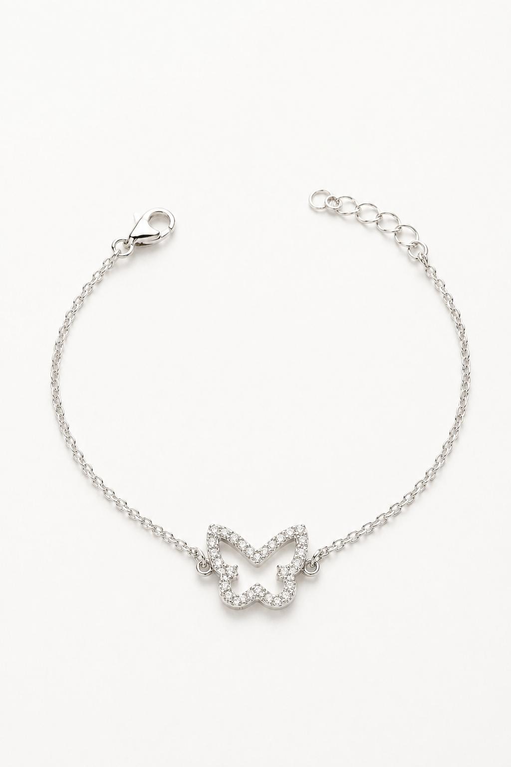 PULSERA MARIPOSA PLATEADA CON CIRCONITAS