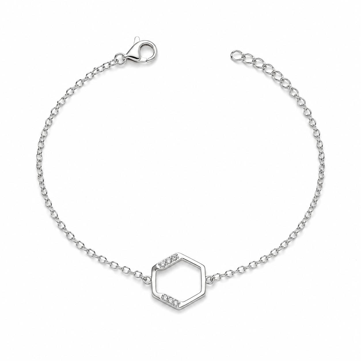 Pulsera Hexágono Plata con Circonitas
