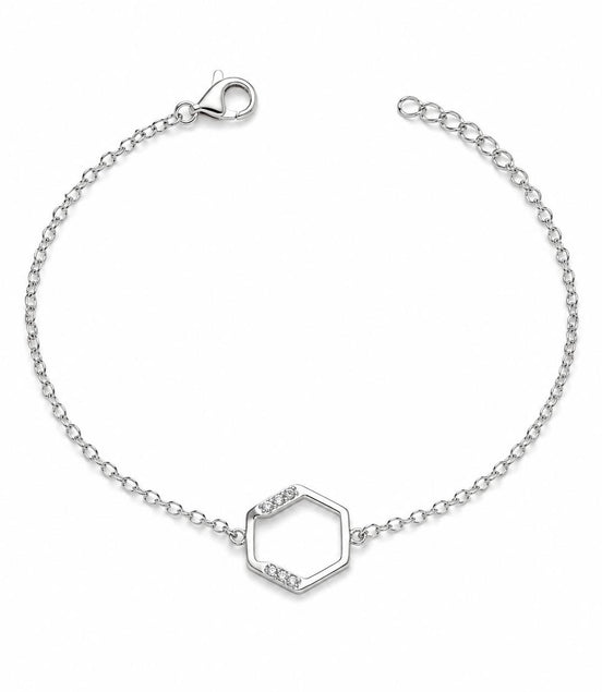 Pulsera Hexágono Plata con Circonitas