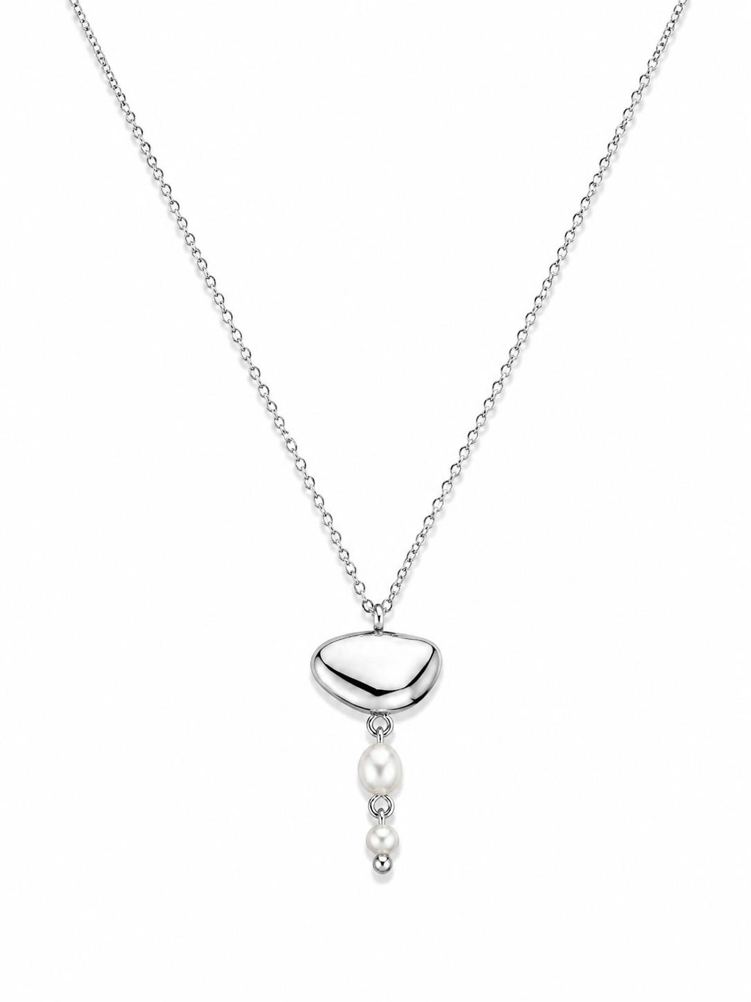 Collar Plateado con dos Perlas