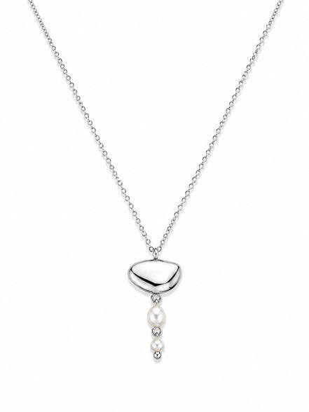 Collar Plateado con dos Perlas