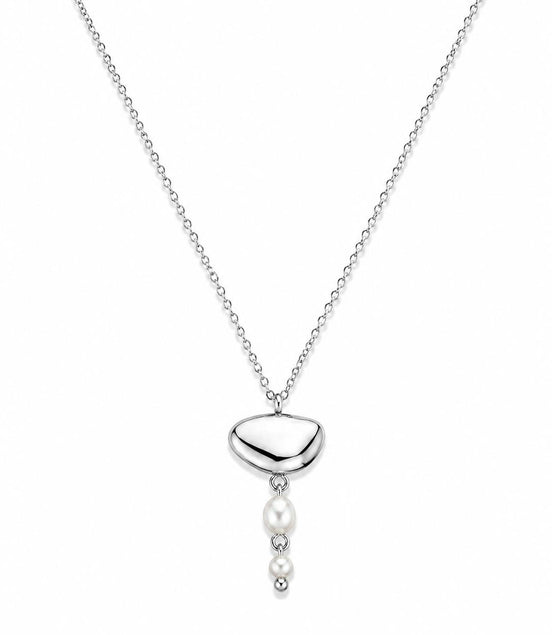 Collar Plateado con dos Perlas