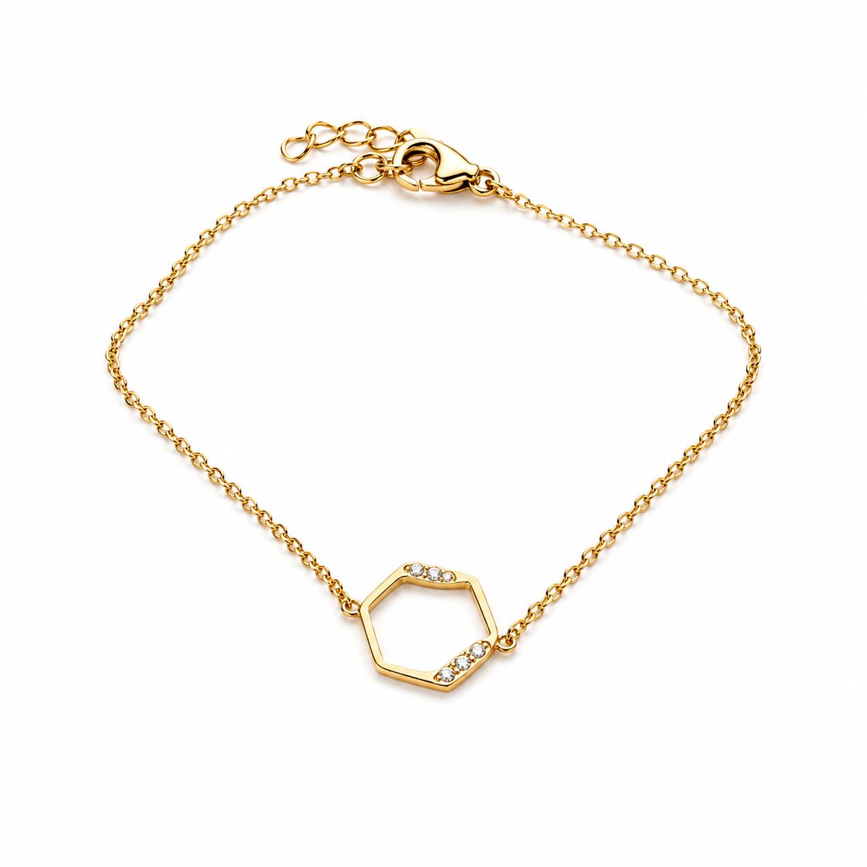 Pulsera Hexágono Dorado con Circonitas