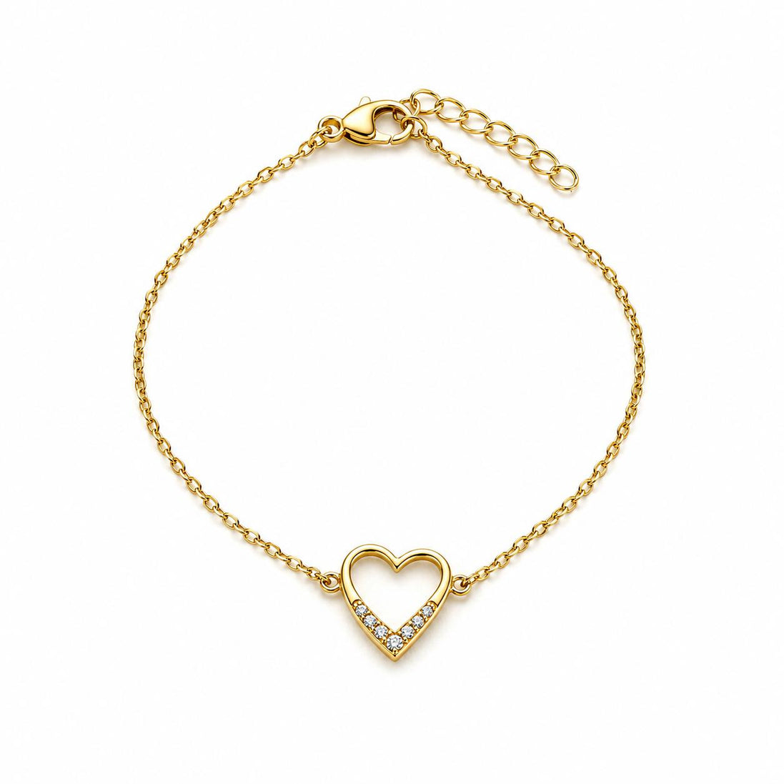 Pulsera Dorada con Corazón y Circonitas