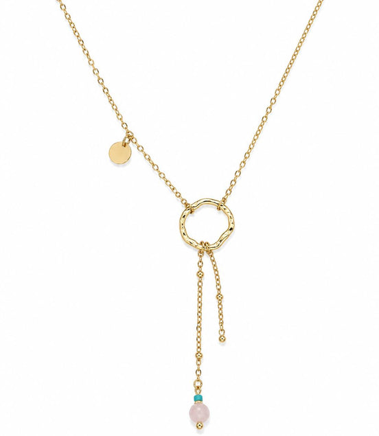 Collar Dorado Circulo y Bola Rosa