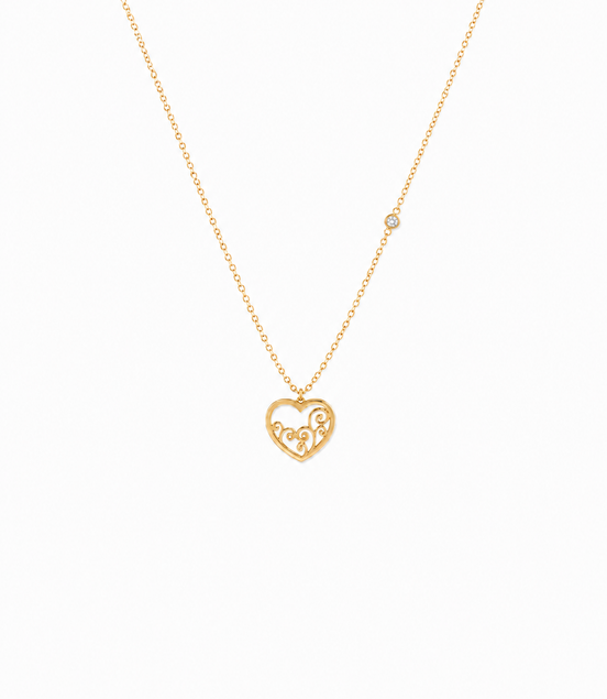 Collar Dorado Corazón con Nácar y una Circonita
